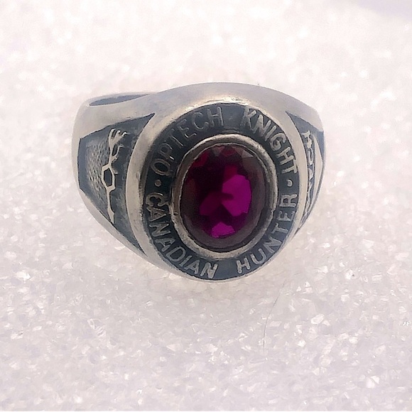 Vtg Sterling Ruby Class Ring Style Ring Optech Knight Canadian Hunter Sz 10 - Picture 3 of 10